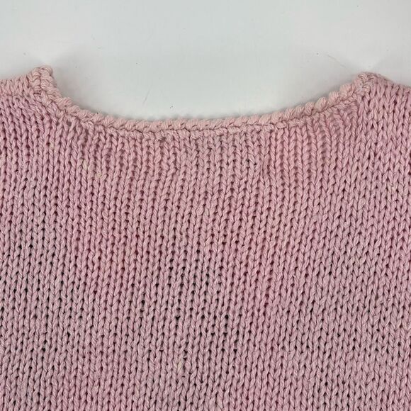 80’s Vintage hand-knit pastel pink argyle sweater-vest ramie metallic Large - Picture 9 of 12